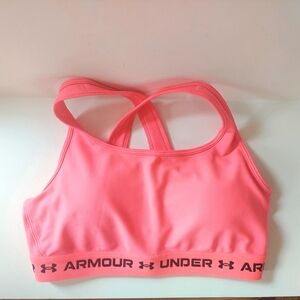 Under Armour Neon Coral Cross-Back Sports Bra with Branded Band